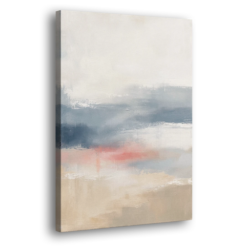 Soft Horizon Bands with a Blush Stroke - Canvas Wall Art