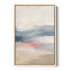Soft Horizon Bands with a Blush Stroke - Oak Framed Canvas Wall Art - Front