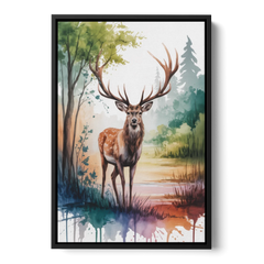 Soft Watercolor Deer - Black Framed Canvas Wall Art - Front