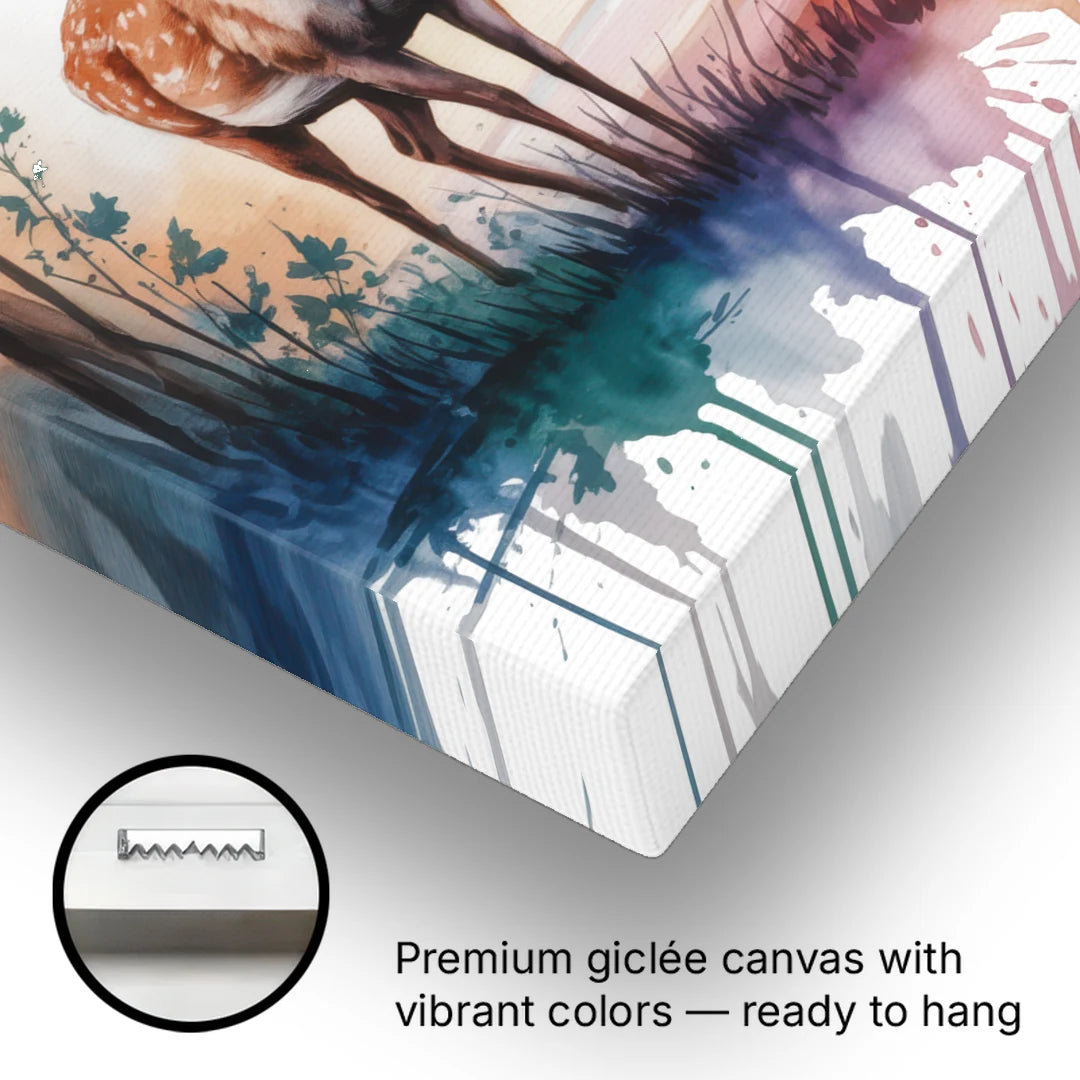 Soft Watercolor Deer - Canvas Wall Art - Gallery Wrap Corner