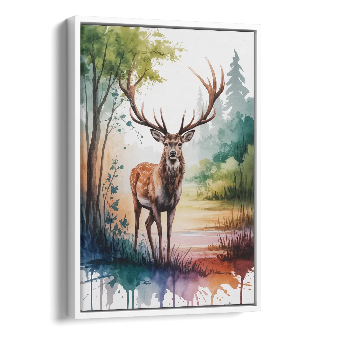 Soft Watercolor Deer Side - White Canvas Wall Art