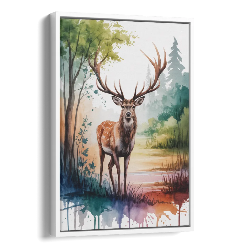Soft Watercolor Deer Side - White Canvas Wall Art