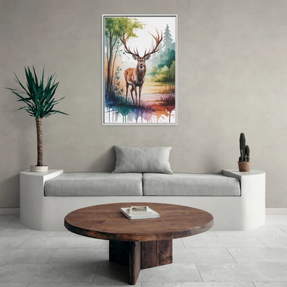 Soft Watercolor Deer - Living Room White Frame Canvas