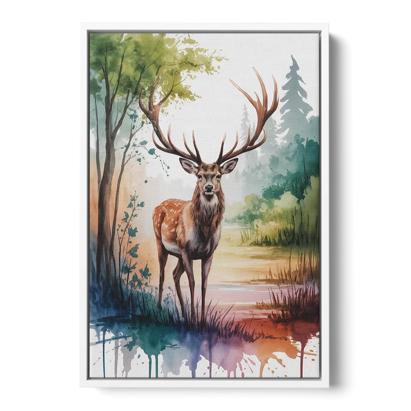 Soft Watercolor Deer Front - White Canvas Wall Art