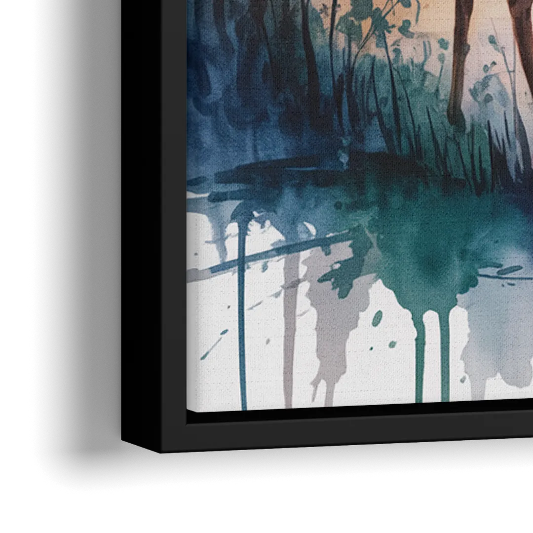 Soft Watercolor Deer - Close-Up Black Frame Canvas