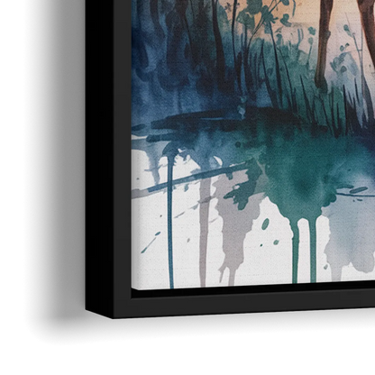 Soft Watercolor Deer - Close-Up Black Frame Canvas