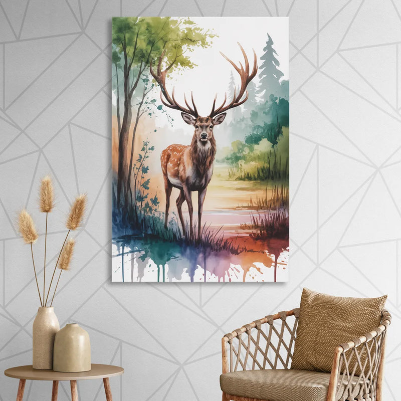 Soft Watercolor Deer Living Room - Canvas Wall Art