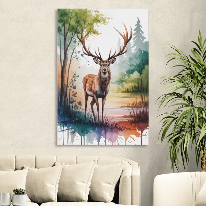 Soft Watercolor Deer Sitting Room - Canvas Wall Art