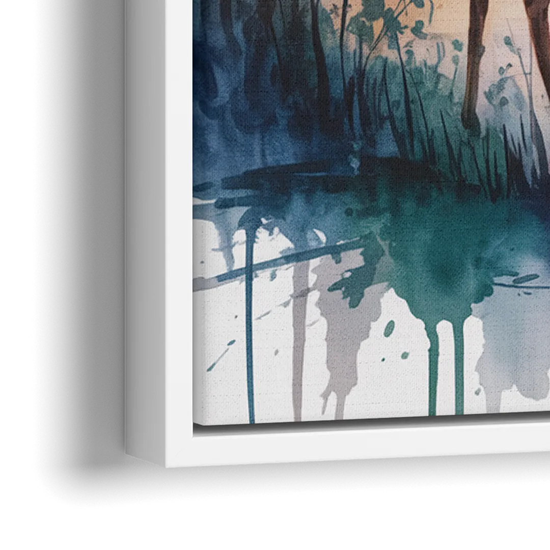 Soft Watercolor Deer - Close-Up White Frame Canvas