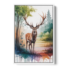 Soft Watercolor Deer - White Framed Canvas Wall Art - Front