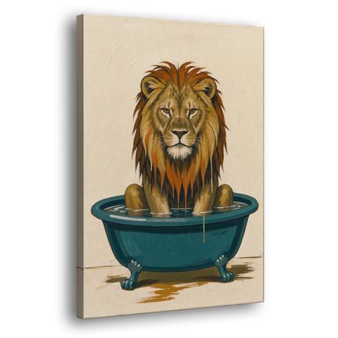 Soggy Lion in a Clawfoot Tub - Canvas Wall Art - Side