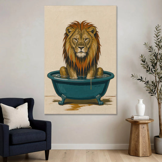 Soggy Lion in a Clawfoot Tub - Canvas Wall Art - Sofa - 40x60
