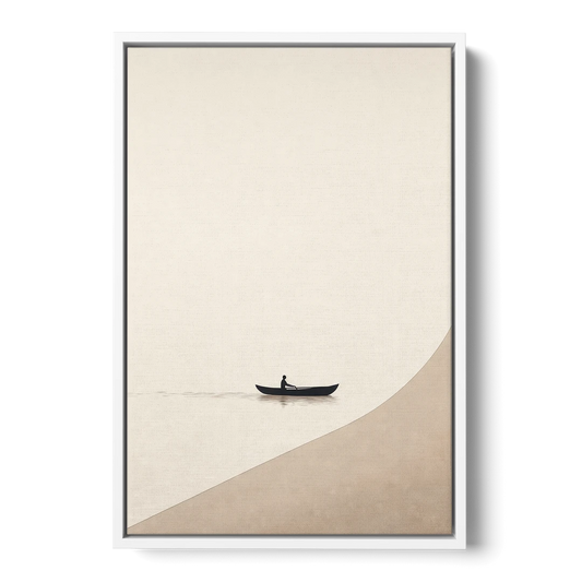 Solitude Painting of a Lone Rower at Dawn - White Framed Canvas Wall Art - Front