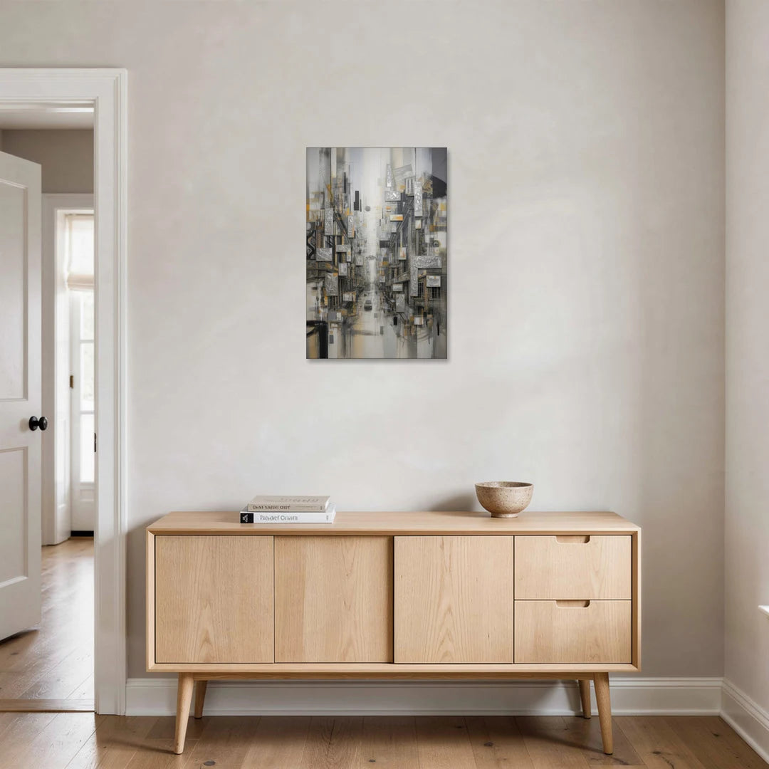 Sophisticated Cityscape Grey and Silver Abstract - Canvas Wall Art - Coffee Table - 20x30