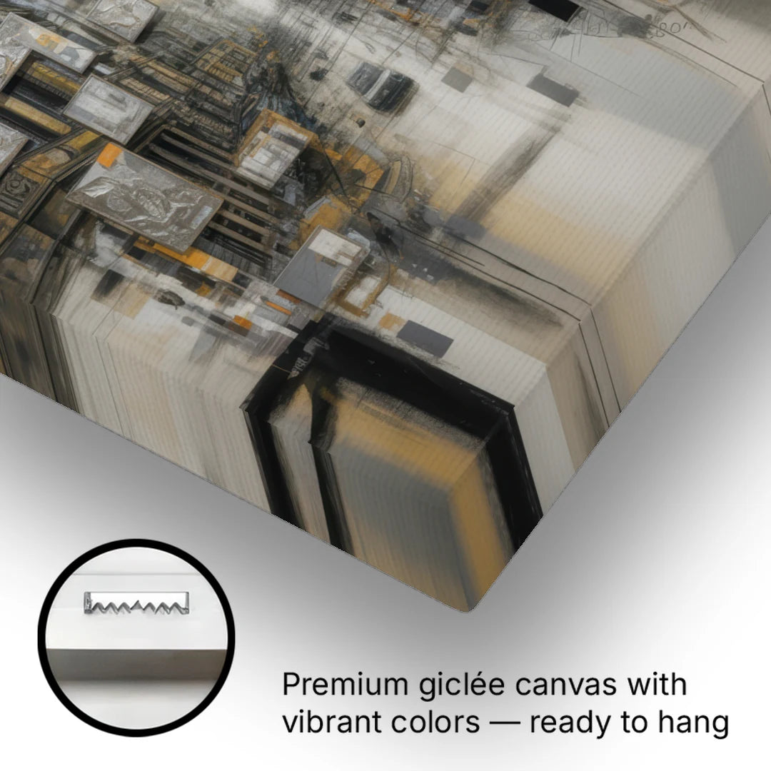 Sophisticated Cityscape Grey and Silver Abstract - Canvas Wall Art - Gallery Wrap Corner