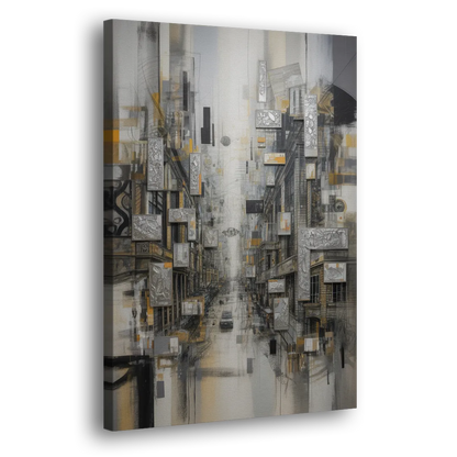 Sophisticated Cityscape Grey and Silver Abstract Side - Canvas Wall Art