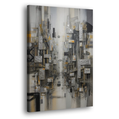 Sophisticated Cityscape Grey and Silver Abstract - Canvas Wall Art