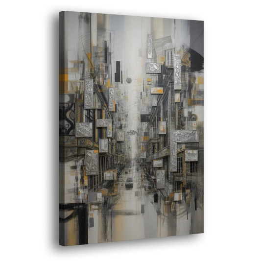 Sophisticated Cityscape Grey and Silver Abstract Side - Canvas Wall Art