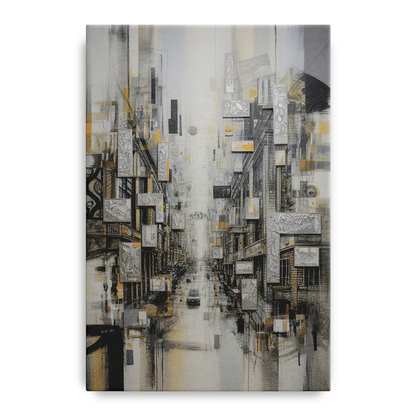 Sophisticated Cityscape Grey and Silver Abstract Front - Canvas Wall Art