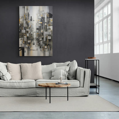 Sophisticated Cityscape Grey and Silver Abstract - Canvas Wall Art Living Room