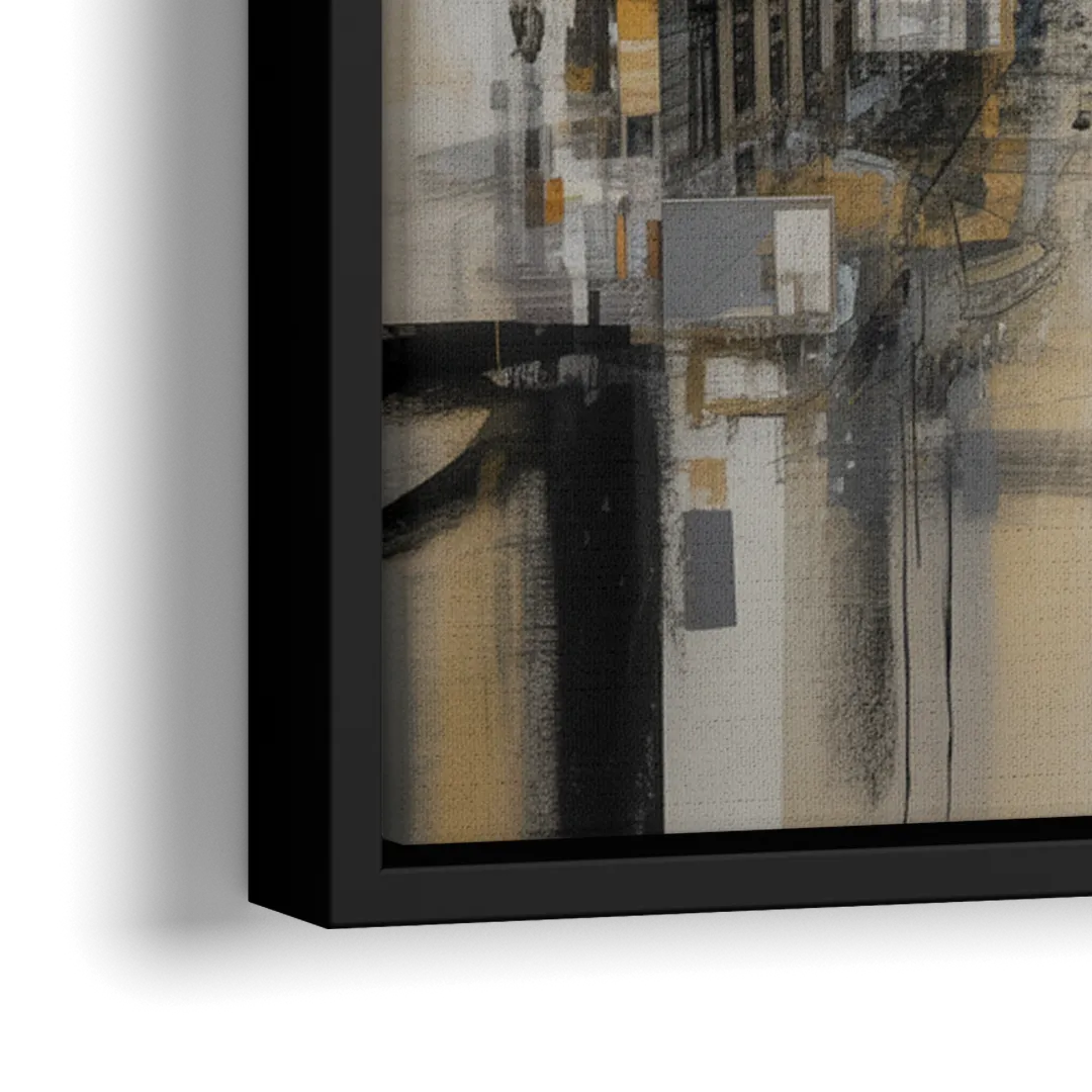 Sophisticated Cityscape Grey and Silver Abstract - Close-Up Black Frame Canvas