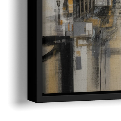 Sophisticated Cityscape Grey and Silver Abstract - Close-Up Black Frame Canvas