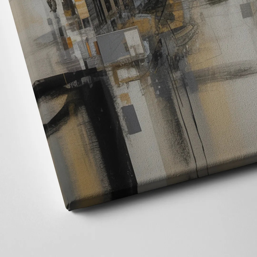 Sophisticated Cityscape Grey and Silver Abstract Canvas Close Up