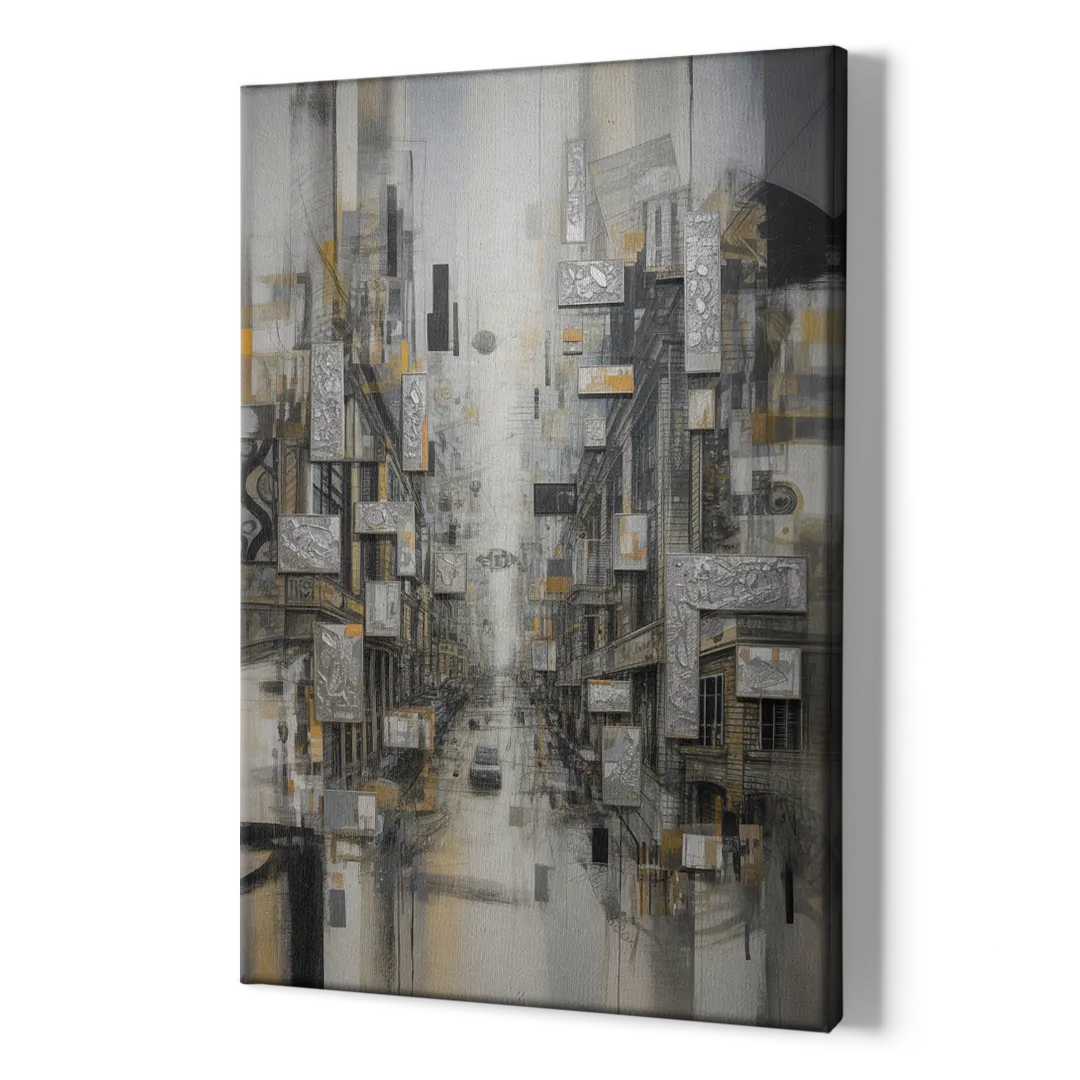 Sophisticated Cityscape Grey and Silver Abstract - Canvas Print Art Sides