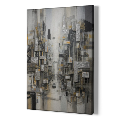 Sophisticated Cityscape Grey and Silver Abstract - Canvas Print Art Sides