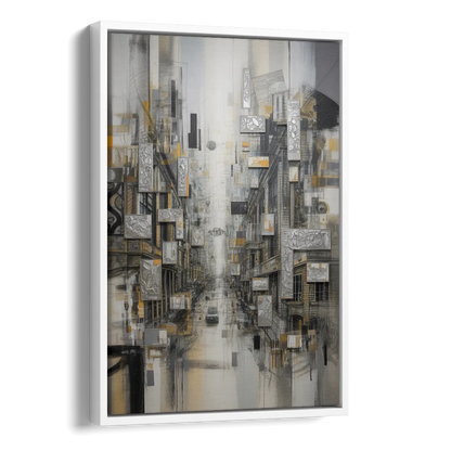 Sophisticated Cityscape Grey and Silver Abstract Side - White Canvas Wall Art