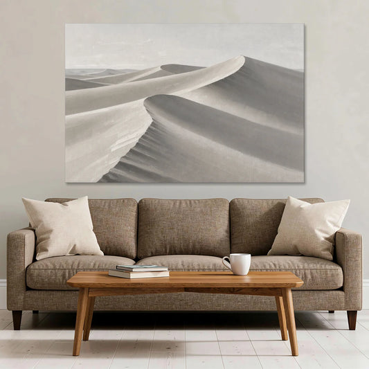 Sophisticated Dune Crests in Ivory and Charcoal - Canvas Wall Art - Sofa - 60x40