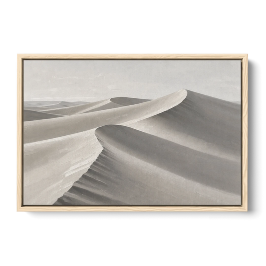 Sophisticated Dune Crests in Ivory and Charcoal - Oak Framed Canvas Wall Art - Front