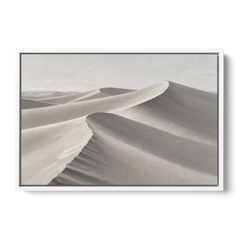 Sophisticated Dune Crests in Ivory and Charcoal - White Framed Canvas Wall Art - Front
