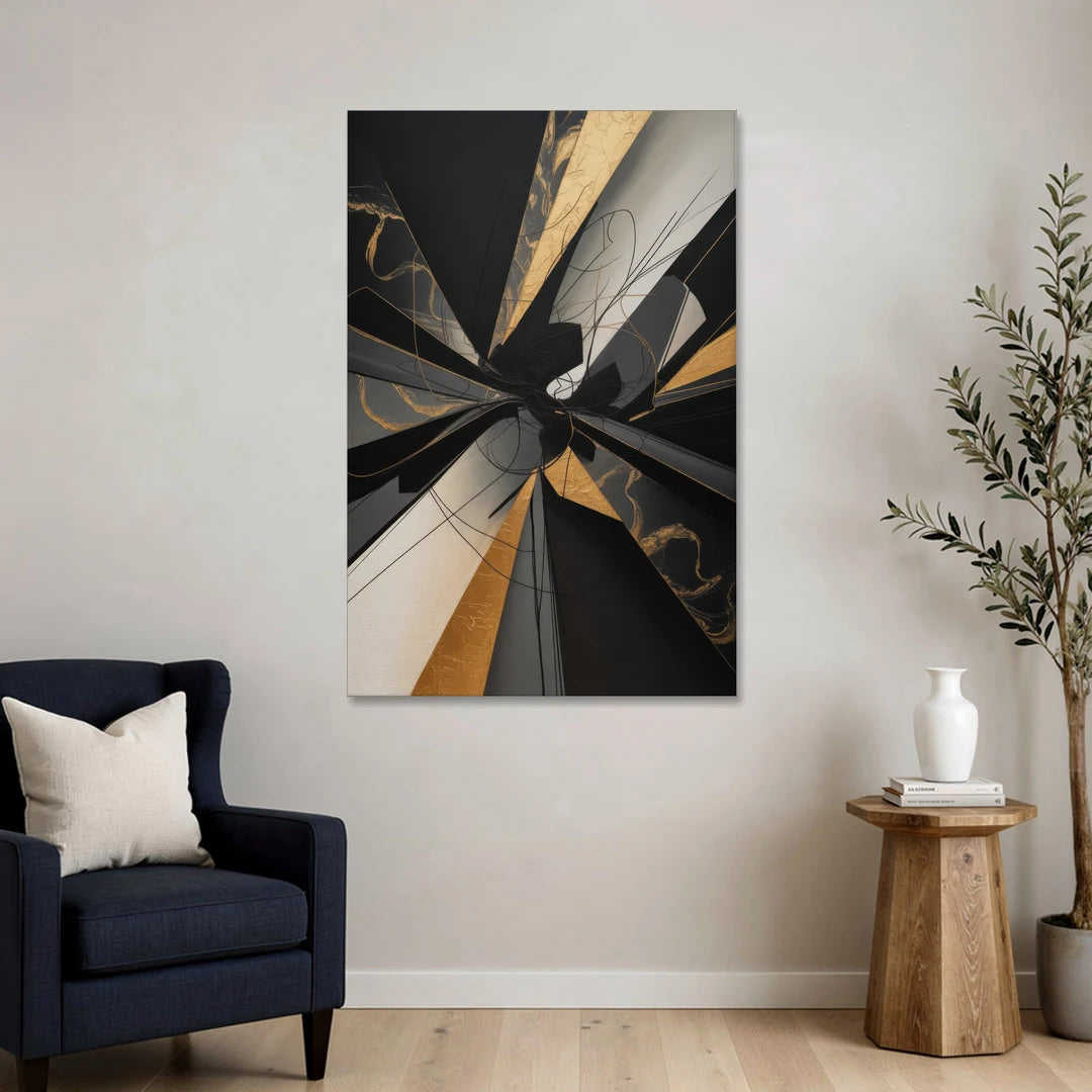 Sophisticated Enigma Black Abstract - Canvas Wall Art - Sofa - 32x48