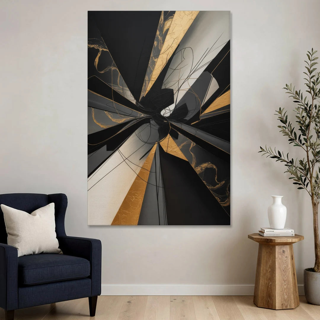 Sophisticated Enigma Black Abstract - Canvas Wall Art - Sofa - 40x60