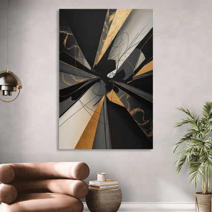 Sophisticated Enigma Black Abstract Living Room - Canvas Wall Art