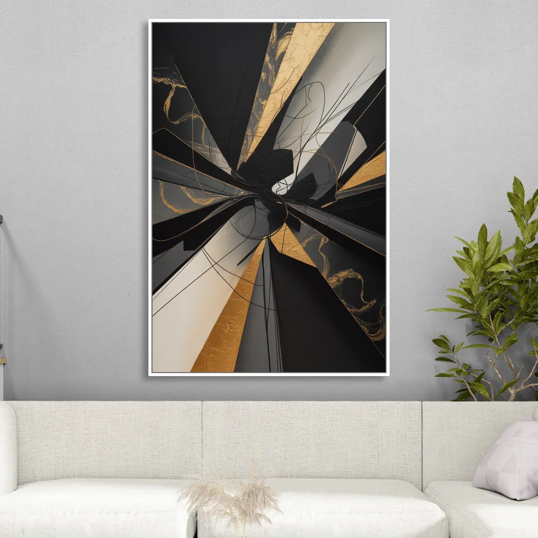 Sophisticated Enigma Black Abstract Sitting Room - White Canvas Wall Art