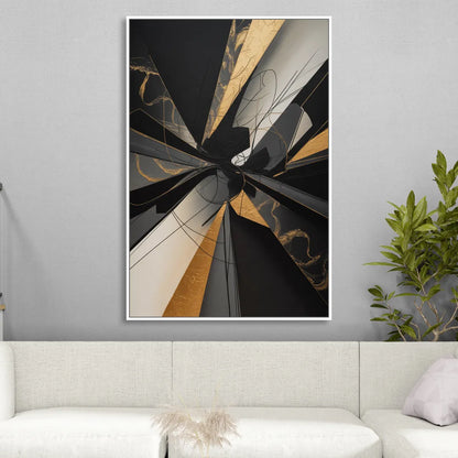 Sophisticated Enigma Black Abstract Sitting Room - White Canvas Wall Art