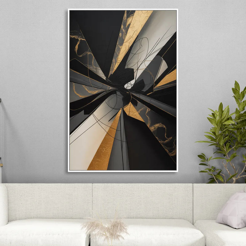 Sophisticated Enigma Black Abstract Sitting Room - White Canvas Wall Art