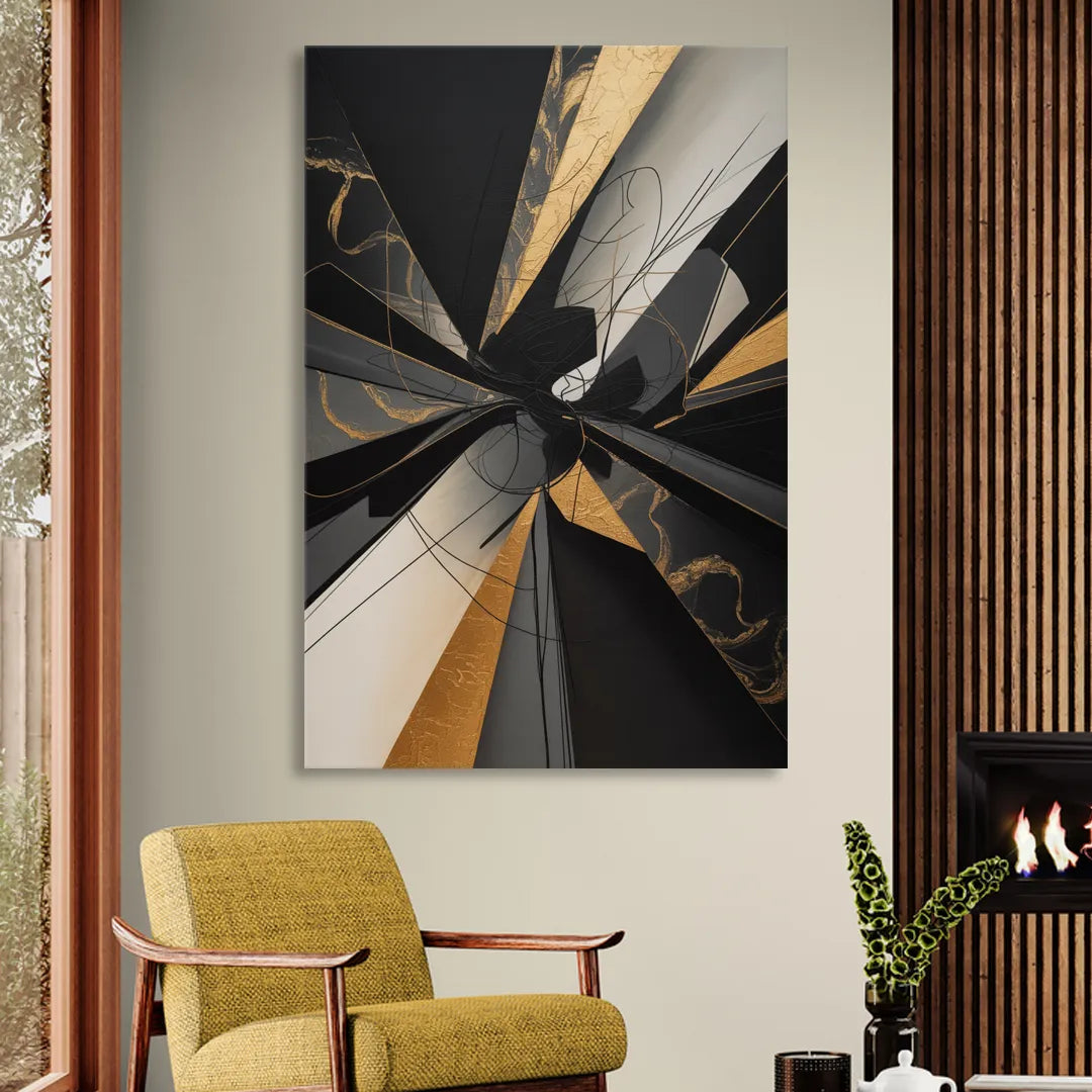 Sophisticated Enigma Black Abstract Sitting Room - Canvas Wall Art