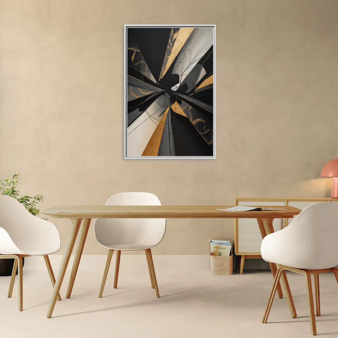 Sophisticated Enigma Black Abstract - Living Room White Frame Canvas