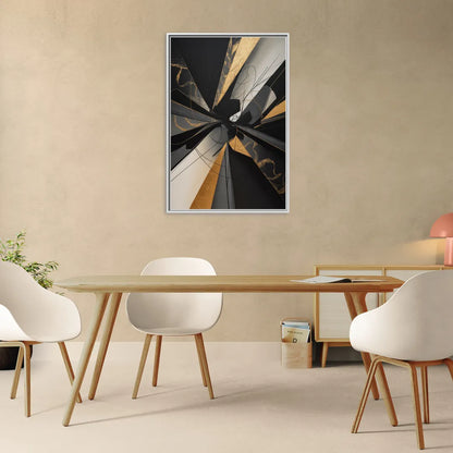 Sophisticated Enigma Black Abstract - Living Room White Frame Canvas