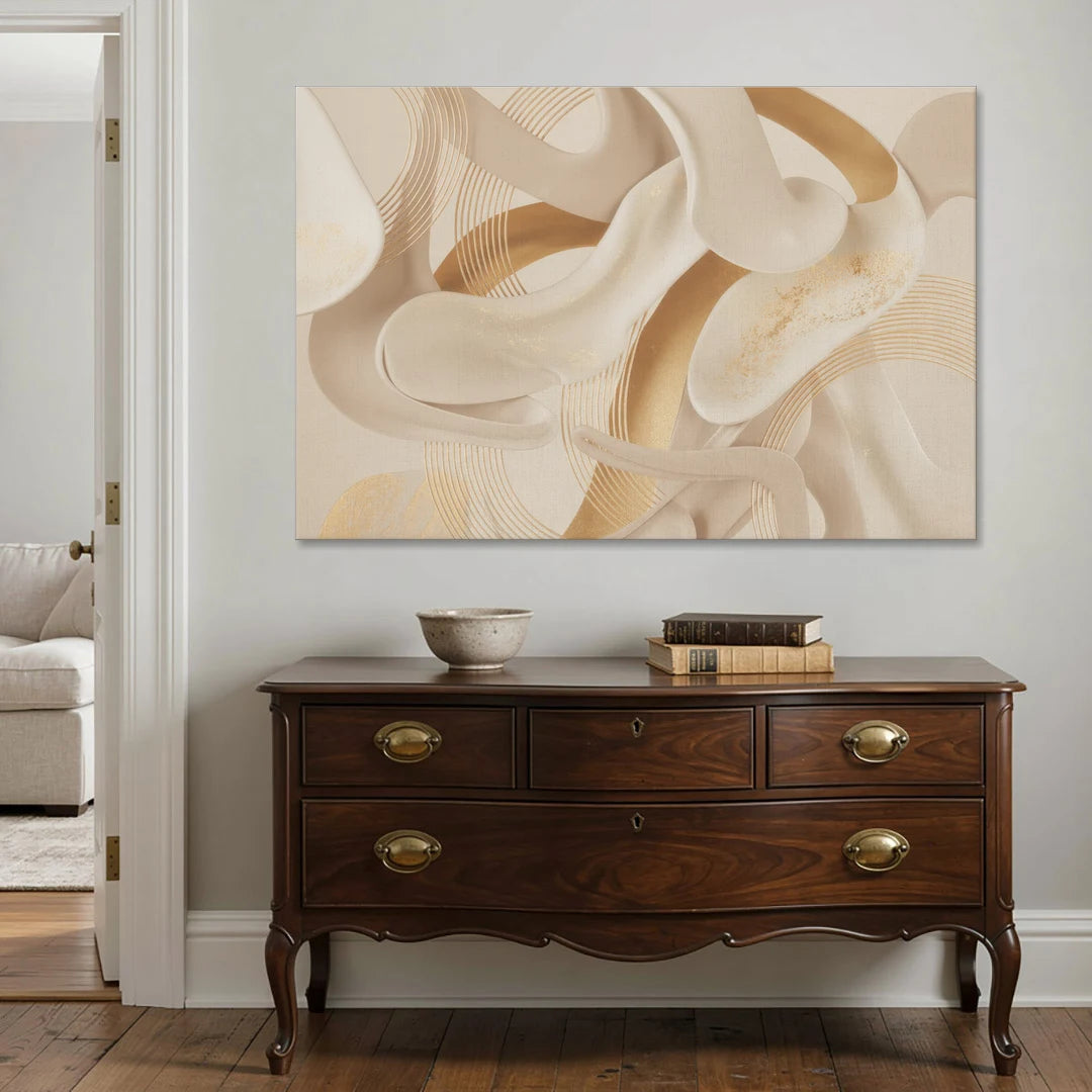 Sophisticated Fluidity Beige Abstract - Canvas Wall Art - Coffee Table - 60x40