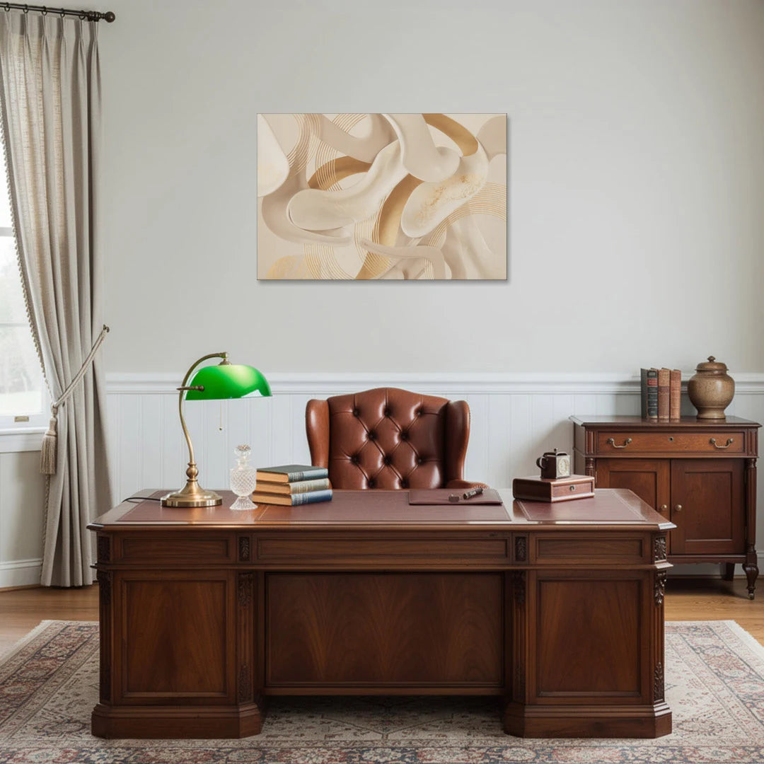 Sophisticated Fluidity Beige Abstract - Canvas Wall Art - Office - 36x24