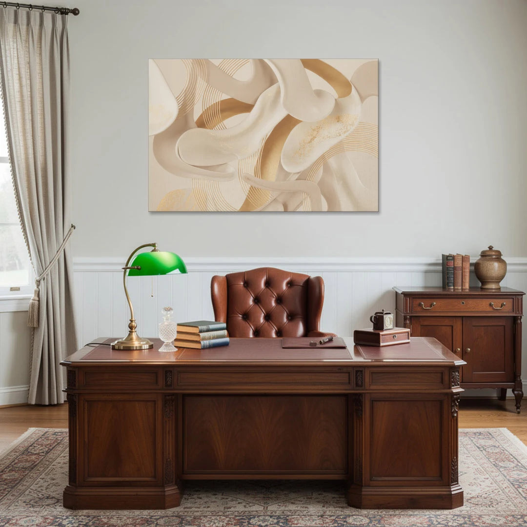 Sophisticated Fluidity Beige Abstract - Canvas Wall Art - Office - 48x32