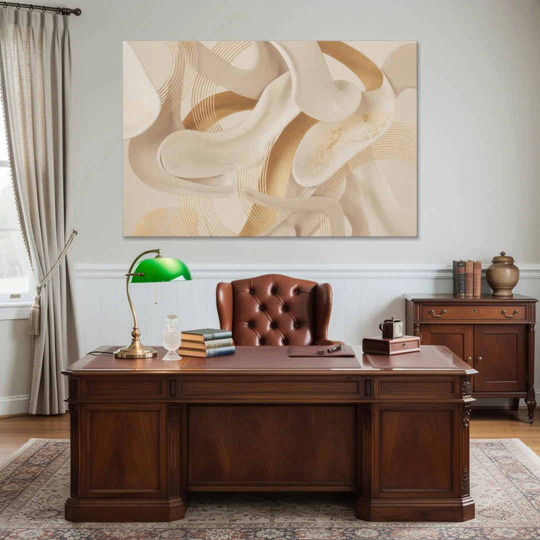 Sophisticated Fluidity Beige Abstract - Canvas Wall Art - Office - 60x40