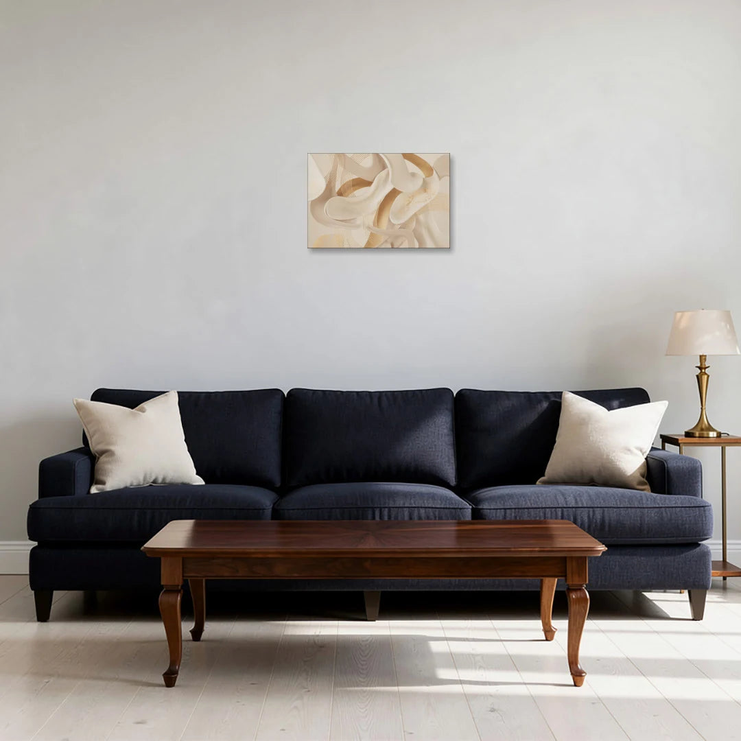 Sophisticated Fluidity Beige Abstract - Canvas Wall Art - Sofa - 18x12