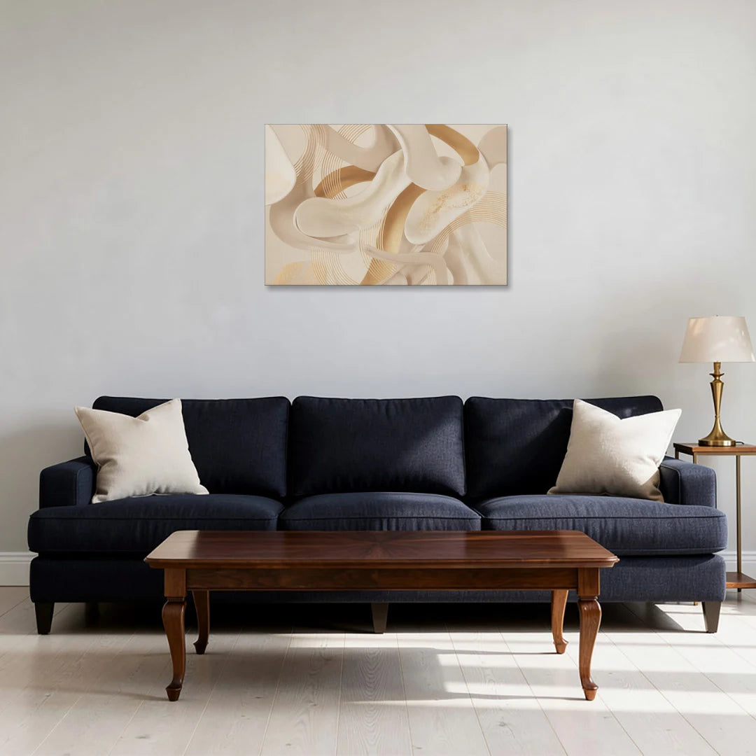 Sophisticated Fluidity Beige Abstract - Canvas Wall Art - Sofa - 30x20