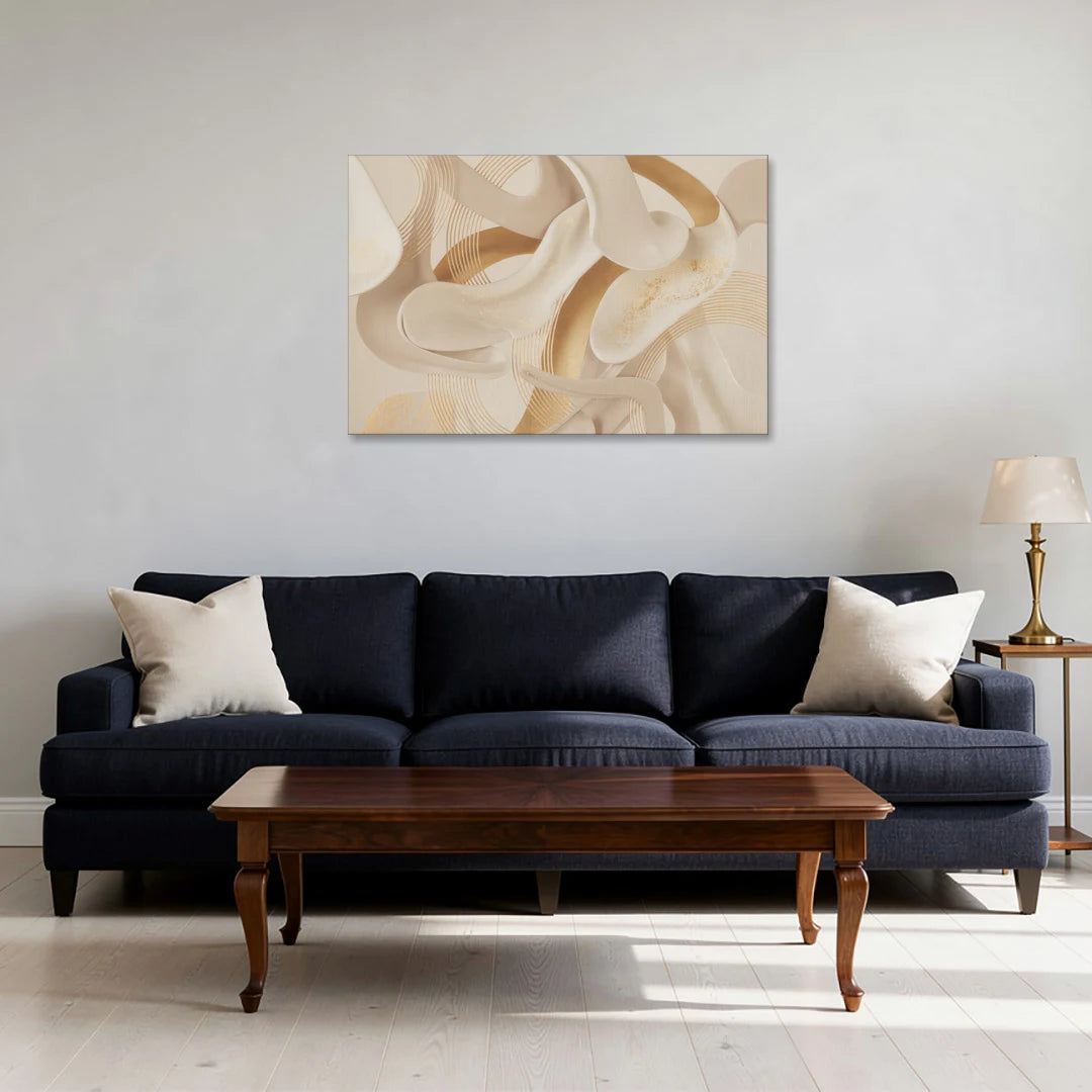 Sophisticated Fluidity Beige Abstract - Canvas Wall Art - Sofa - 36x24