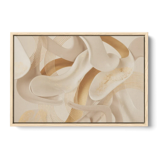 Sophisticated Fluidity Beige Abstract - Oak Framed Canvas Wall Art - Front
